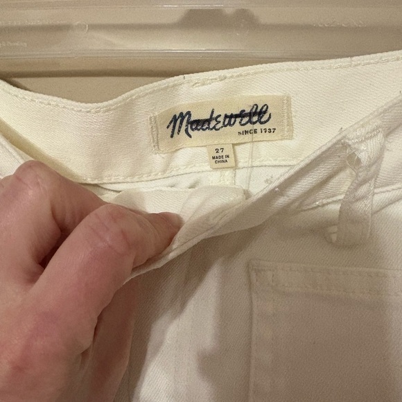 Madewell Women's 27 White Denim A-Line Skirt Frayed Hem Pockets Casual - Picture 2 of 3